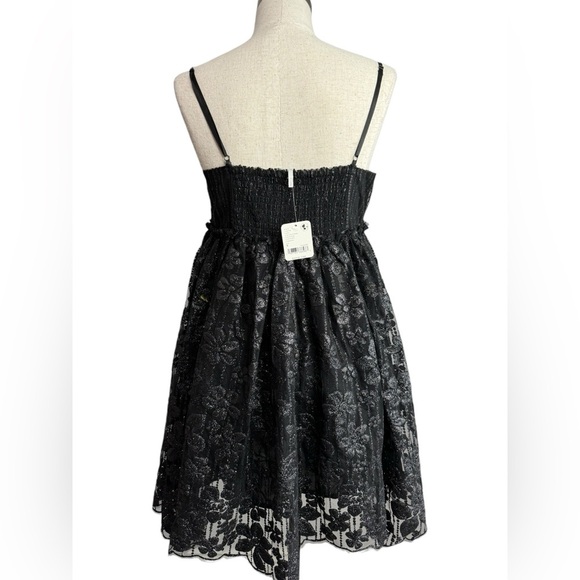 Free People All That Glitters Mini Dress Black Combo Baby Doll  Size Small NWT - Picture 7 of 9
